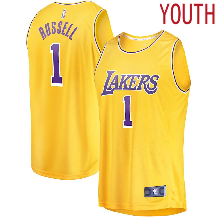 Youth Los Angeles Lakers #1 D Angelo Russell Fanatics Branded Gold Fast Break Player NBA Jersey->customized nba jersey->Custom Jersey